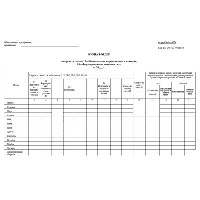 14-АПК. Журнал-ордер по кредиту счета 11